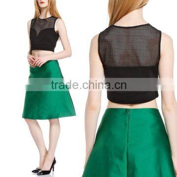OEM supplier summer sleeveless sexy net mesh black crop tank tops for women