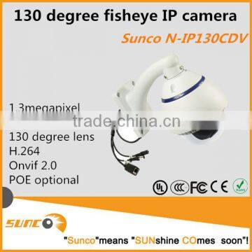 130 degree vandalproof 1.3megapixels fisheye ip cam with POE for option