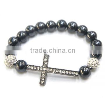 non-magnetic hematite bracelet with cross,cross for rosary bracelet,religious bead bracelet