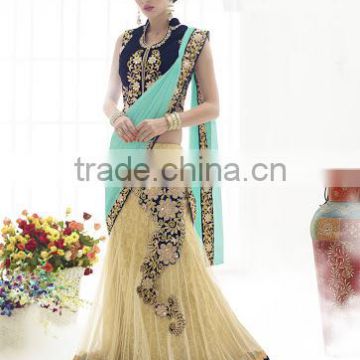 Cream Net Lehenga Saree