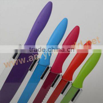 manufacturer --5 pcs colorful kitchen knife set with slotted / acrylic block knife display stand