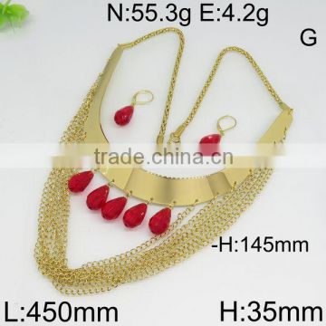 Elegant ruby color stone gold filled dulhan necklace and earring sets