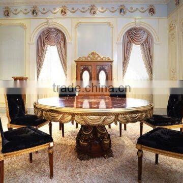 French Fabulous Marquetry Dining Room Table Set For 6 People/ Palace Antique Wooden Carving Pecock Green Round Dining Table photo-5