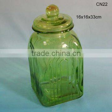 classic square green glass honey jar CN22