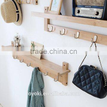 Entryway Wall Shelf With Metal Hooks Eco-friendly Bamboo Coat Rack photo-2