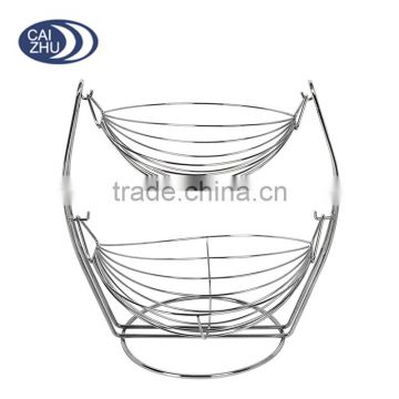 2 Tier Chrome Swinging Fruits Vegetable Bowl Basket Rack Storage Stand Holder