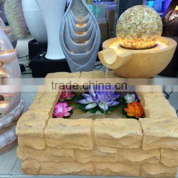 LED Yellow Light Color Resin and Sandstone Fountain With Ball