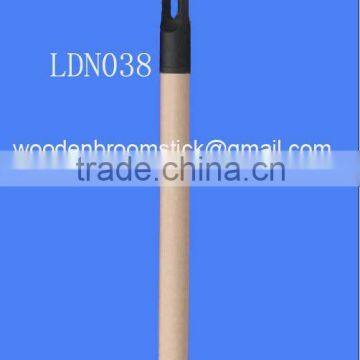 Natural wood broom handle with black plastic cap without broom head