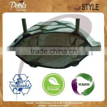 Jute Shopping Bags With Padded Rope Handle - Net Texture Print - Bag With Pocket photo-5