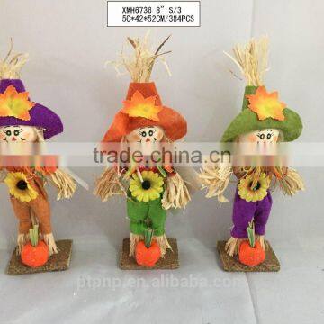 Straw and Fabric Scarecrow With Pumpkin for Halloween Decoration photo-4