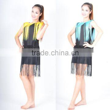 High quality ballroom dance dress women elegant colorful fringed Latin dance dress