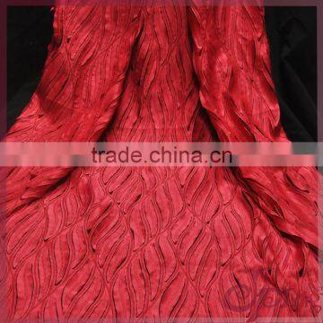 Red applique designs laser fabric, fashion embroidery mesh fabric for dress