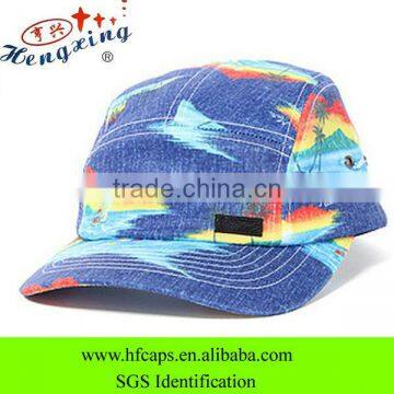 Blue wave print jeans cheap custom curve brim 5 panel cap