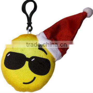 2016 plush mobile keychains emoji key rings with hat christmas keychain