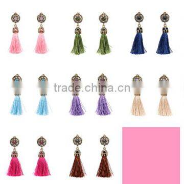 Bohemian jewelry rhinestone gems with alloy plated tassel dangle earrings