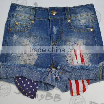 2017 new design girls stars and stripes 4th of July distressed denim shorts