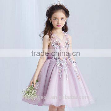 Best Quality Purple Handmade Decoration Girl Party Wear Western Dress photo-2