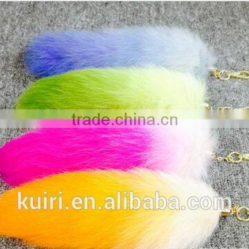 Colorful Fox Fur Keychains 100% Real Fox Fur Rehinstone Tail Bag Pendants Accessory photo-3