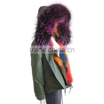 Myfur Multi Colored Fox Smooth Belly Fur Lining Women Parka With Real Raccoon Fur Hood photo-3
