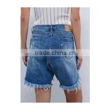Runwaylover4987 Europe Style New Design Ripped Long Denim Shorts photo-2