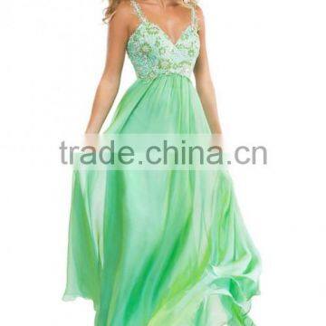 2016 Low Back Straps A Line Chiffon Prom Dress With Lace Bodice photo-6