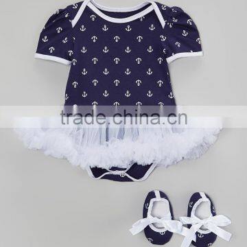 New Navy Baby Girls Bodysuit Fancy Shirt Bodysuit Baby Tutu And Shoes 2pcs Set Casual Newborn Baby Girl Clothing CS90425-22