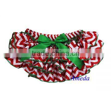 Xmas Newborn Baby Girls Red White Chevron Green Bow Satin Ruffles Bloomers 0-24M