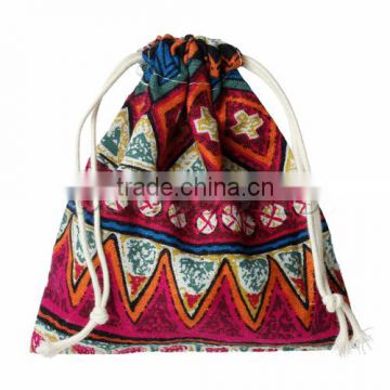 Cotton & Linen Cloth Jewelry Bags Multicolor Red Rhombus Pattern With Drawstring 16cm x 14cm,2 PCs