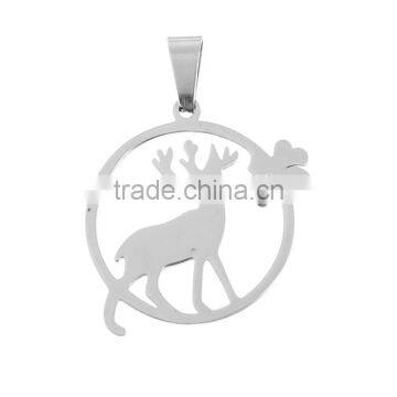 Stainless Steel Cut Out Pendants Pere David's Deer Silver Tone Round