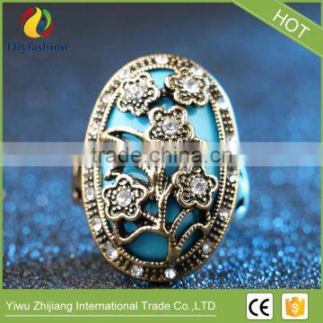 Colorful Unique Vintage Ring Oval Resin Jewelry Plating Gold Mosaic White Crystal Charm Flowers Ring For Women photo-2