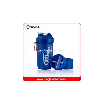 600ml plastic protein shaker bottle with 2 container on battom and filter  (KL-7004)