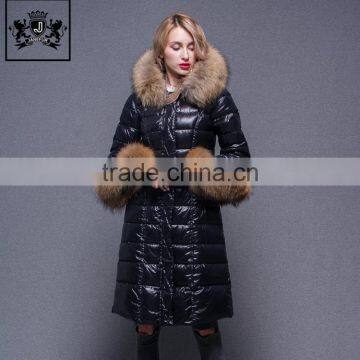 Fashionable design pattern goose down jacket women with big fur collar and cuff