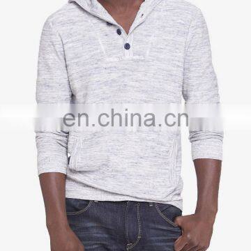 White knitted hoodie pattern space dyed henley hoodie with front pouch