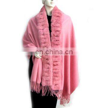 CGSF-0125 Lady rabbit fur shawl 100% wool shawl