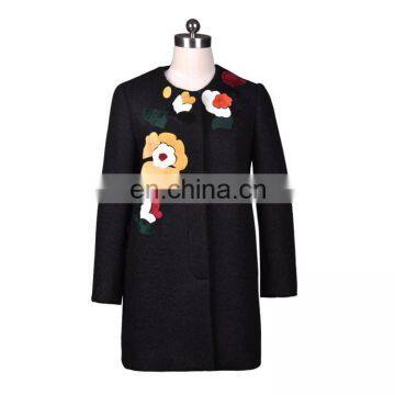 2014 Elegant Fashion Flower Patchwork Winter Black Coat