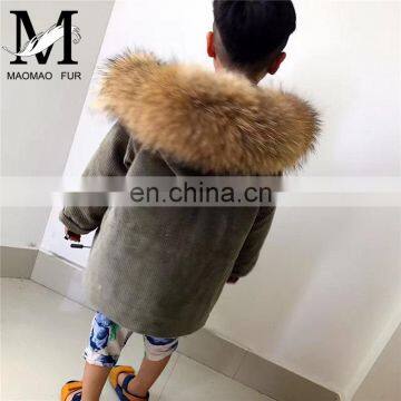 Wholesale Fashion Winter Big Fur Collar Coat Real Fur Parkas Of Children