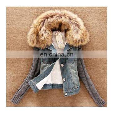 wholesale high fashion fur lining jean women winter coat