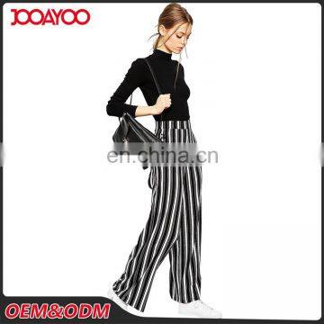 Wholesale High Waisted Vertical Black And White Stripe Lady Pants Wide Leg New Style Women Trousers