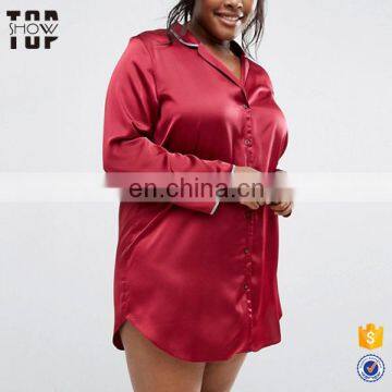 China suppliers plus size satin curved hem ladies sexy night wear shirt