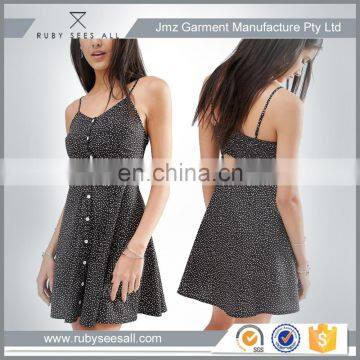 OEM trendy Cut Out Waist Button Front open Ditsy Dress new design 2016