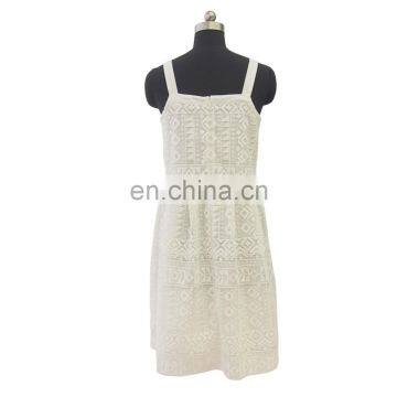 Sweet Girls Summer Style White Lace Knee Length Spaghetti Strap Dress photo-5