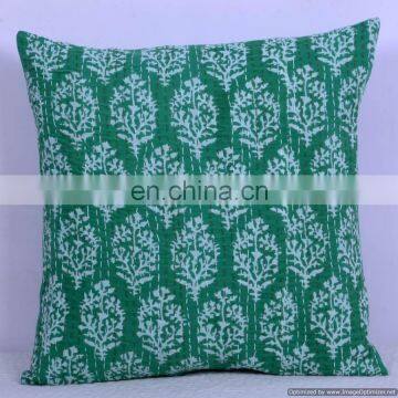 Green Floral Kantha Cushion Cover Kantha Throw Pillow Cover Kantha Hand Stitched Indian Art