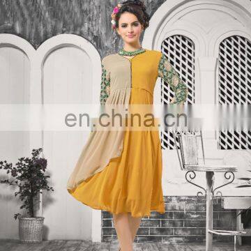 Beige & Yellow Color Faux Georgette Kurti.