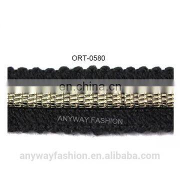 Black woolen yarn crochet chain trim