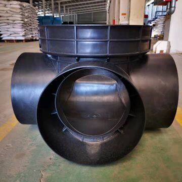 Black At The Junction Of The Pipelines Plastic Drainage Inspection Well photo-3