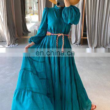 TWOTWINSTYLE Bohemian Dress For Women Temperament Stand Collar Lantern Long Sleeve High Waist Sashes photo-4