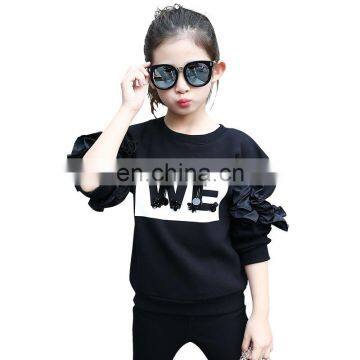 Teenager Girls White Sweater Long Sleeves Black Ruffle Sleeves Shirt for Fall Kids Girls Fashion Casual Top 5-9years photo-5