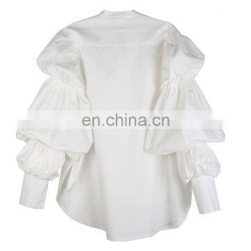 Fashion Puff Sleeve Shirts Women Blouse Buttons Casual Loose Solid Party Tops Long Sleeve Work Blusas Femininas Plus Size photo-5