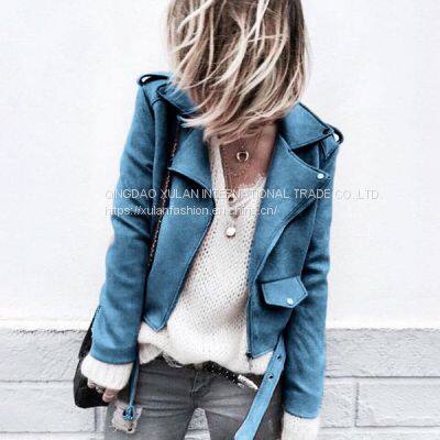 Lady Long Sleeve Faux Suede Zipper Short Coat Plus Size Women Jacket Tops Outwear X20210412 photo-2