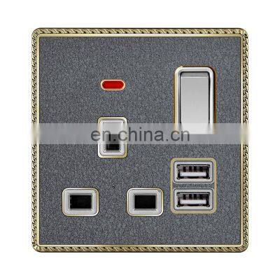 Type 86 UK Standard 3-Pin Wall Switch Socket With Led Light+2USB Acrylic Panel Sockets And Switches Electrical 13A